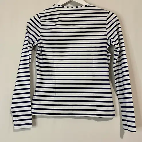 Lands'End Lands’ End Women’s Crewneck Long Sleeve Rash Guard Swim Top Blue Stripe Sz XXS