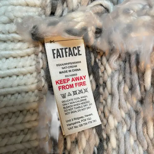 FatFace Knit Hat Pom Bobble Beanie Cuff Fair Isle Wool Holiday Vacation Cream