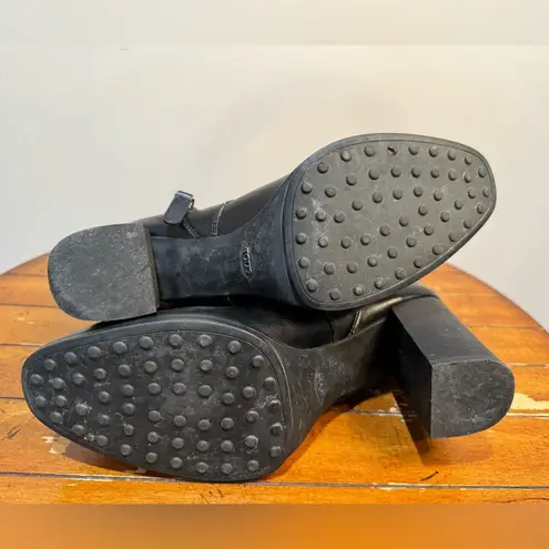 TOD'S Gomma Ankle Leather Boots Black Gold Buckle Sz EU40