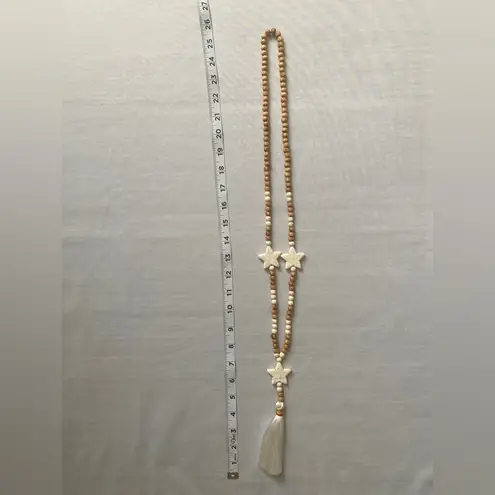 Boho Pine Tree Beaded Tassel Stars Sweater Necklace Ladies Simple Fringe Accesor Tan