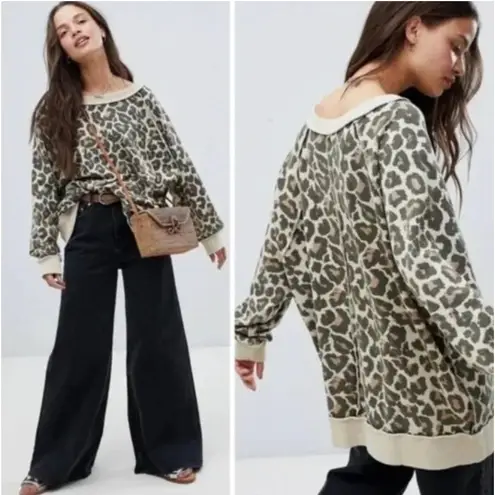 Free People  Go On Get Leopard Print Sweater