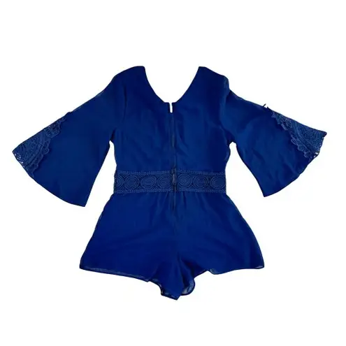 Ella Moss Blue Chiffon Embellished Lace Romper 14 Lacy Sexy Vacation