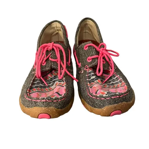 Twisted X Neon Pink Aztec Print Women’s 8.5M Boat Driving Mocs Loafers Shoes