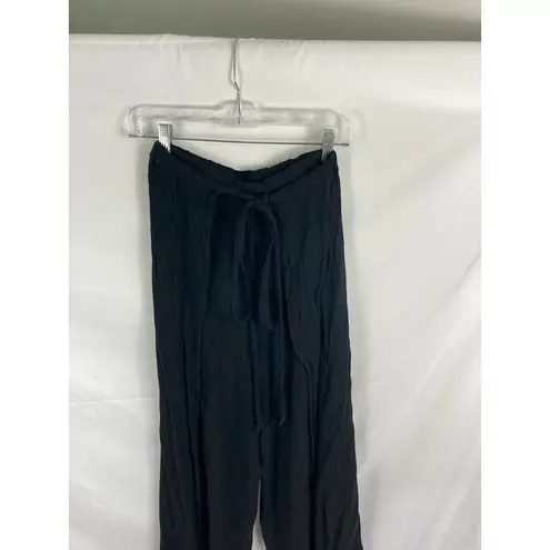 Elan  Tie front Crinkle Side Slit  Beach Pants Black Size Medium