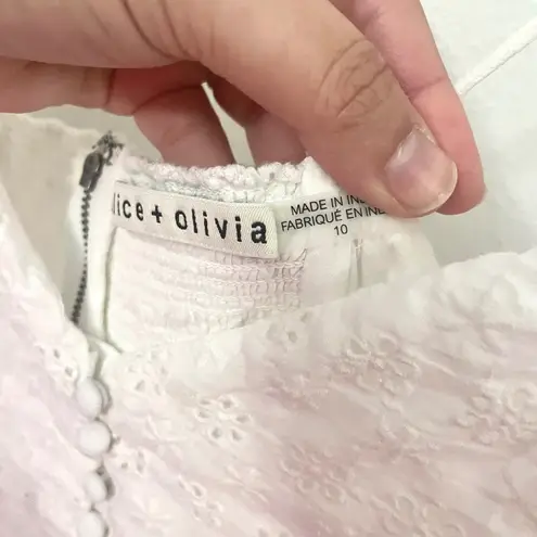 Alice + Olivia Fae Eyelet Mini Dress White Women’s Size 10