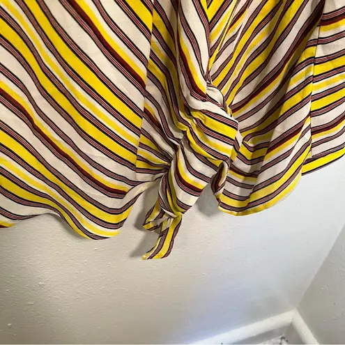 Timing  Faux Wrap Blouse Yellow Red Stripes