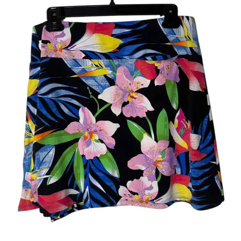 IBKUL Womens Rio Print aux Wrap Golf Skort Tropical Print Black Size L Vacation Size L