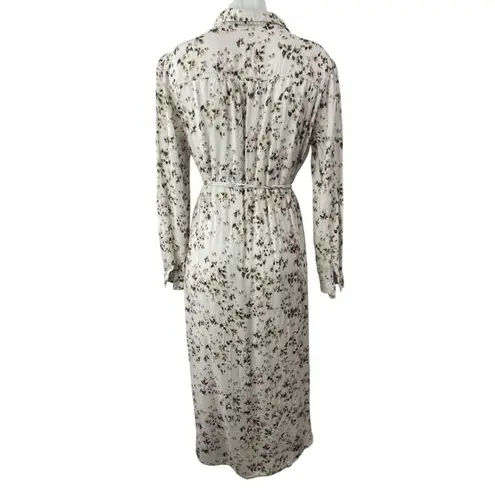 Cloth & Stone  White Floral Long Sleeve Tie Belted Button Up Midi Shirt Dress M