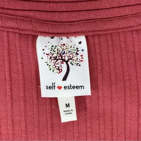 Self Esteem  Ribbed Knit V Neck Crop Shirt Spice Orange Medium