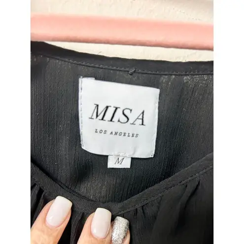 MISA Los Angeles Emelie Tie Cold Shoulder Ruffle Hem Mini Dress Black Women's M