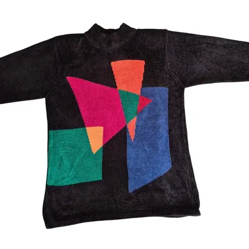 VTG Super 80s Richard & Co Black Acrylic Sweater w/ Color Block Sz L Size L