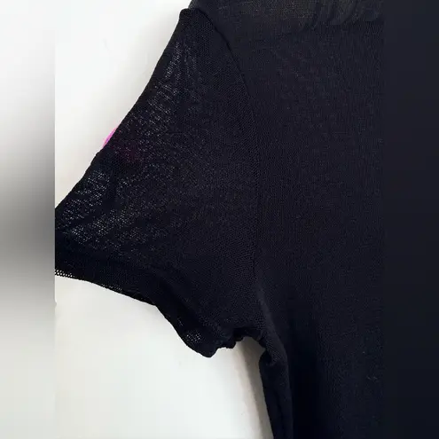 Vivienne Tam Vintage Y2K Black Mesh 3D Floral Rosebud Bodycon Stretch Dress Sz 1