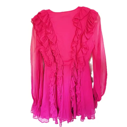 Endless Rose Pink Ruffle Mini Dress Long Sleeve Small Barbie Coquette Cocktail