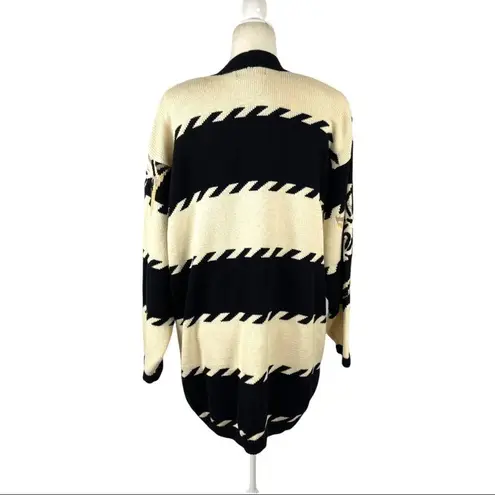 Jeanne pierre Vintage Button Up Knit Stripped Floral Cardigan Shoulder Pads 2X