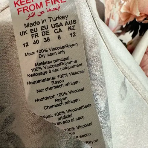 Karen Millen NWT Satin Crepe Peony Waterfall Hem High Neck Dress Size 8