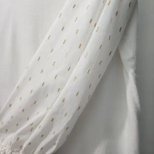 Democracy Blouse Sheer Sleeve Gold Studded V Neck Top Size L