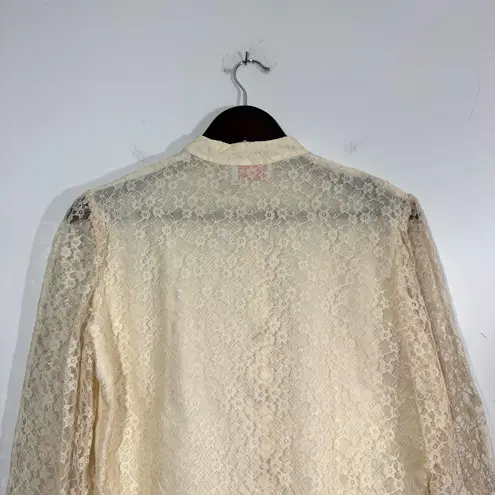 Vintage 1 Park Ave Cream Lace Coquette Union Made Button Down Shirt Size XL