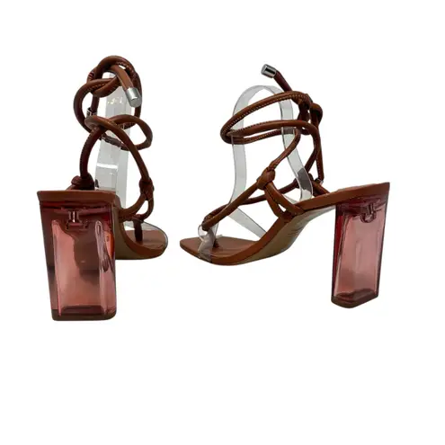 Schutz Siena Ankle Tie High Heel Sandals Caramel Brown Clear Size 9.5
