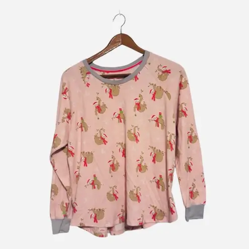 Cuddl Duds Pink Soft Long Sleeve Top with Christmas Holiday Sloth Print