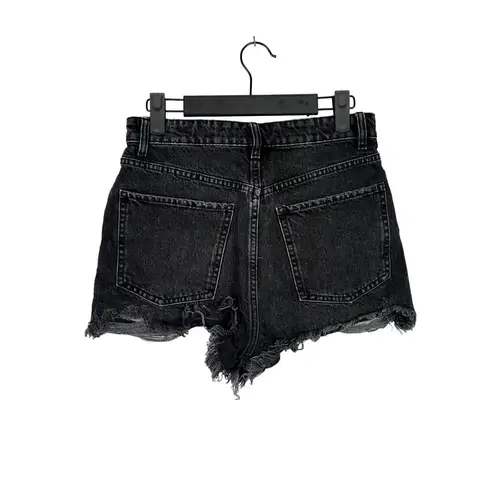 ZARA  Cutoff Distressed Jean Shorts Raw Ripped Hem High Rise Pockets 4 Black