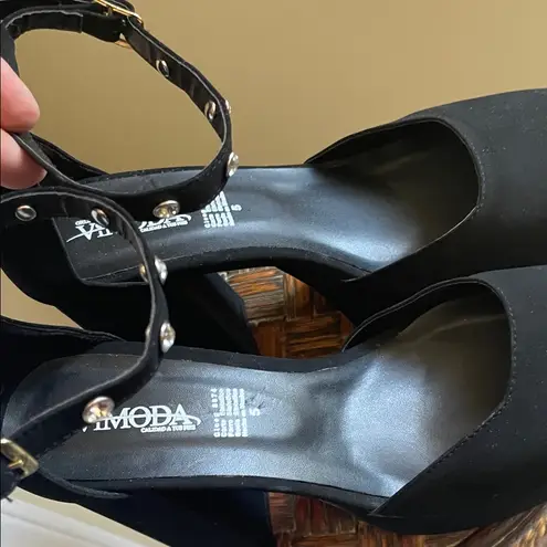 Black Platform Whimsigoth Heels with Studded Ankle Strap Size 7.5