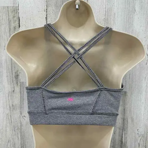 Pink Lotus PL Movement by Sports Bra Women XS Black White Stripe Nylon Crossback