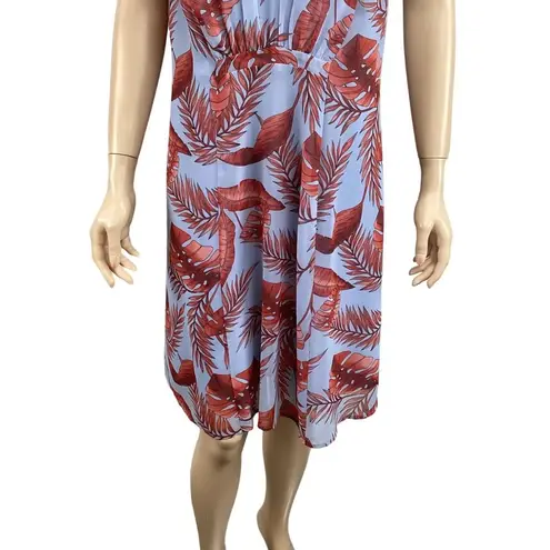 CAbi  Tropical Print Dress V-Neck Sleeveless Ruffle Trim Size Small Blue & Red