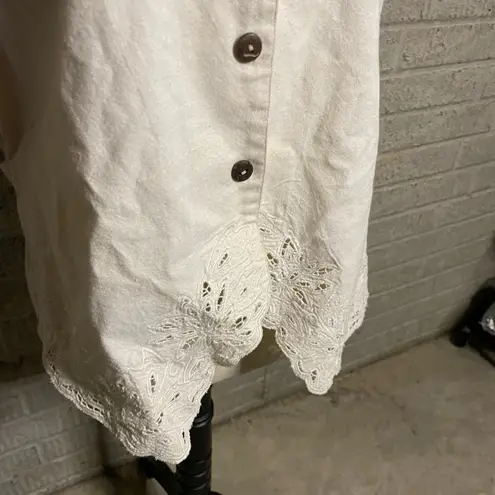 Bali Chic Vintage Beige Button Front Tie Back Sleeveless Top One Size Adjustable White Size M