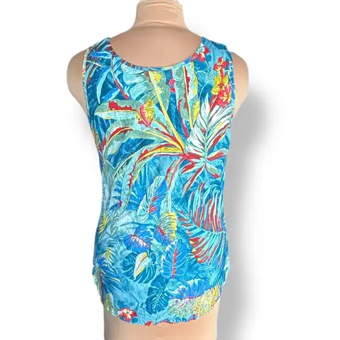Jams World Kamuela Print Tank Top Blue Tropical Floral Crinkle Rayon Hawaiian XL