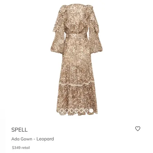 Spell & The Gypsy Leopard Print button detail ruffledAda Gown Size XSmall Boho Tan