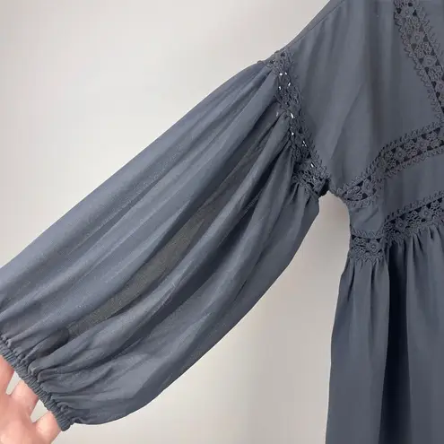 Les Soeurs Top Women Small Gray Crochet Lace Puff Sleeve Whimsygoth Fairy Grunge