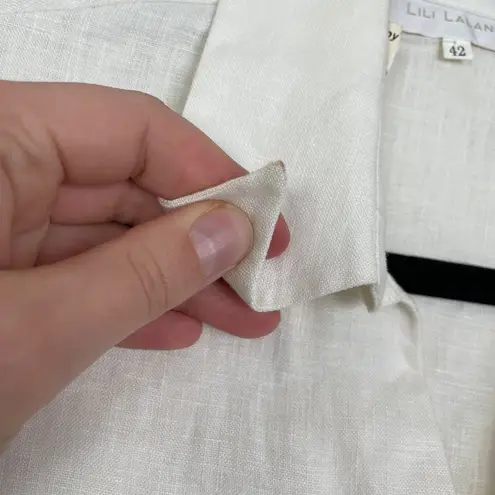 Lili Lalande Women's 42/ 10 White 100% Linen Blouse Abalone Shell Beads Fringe