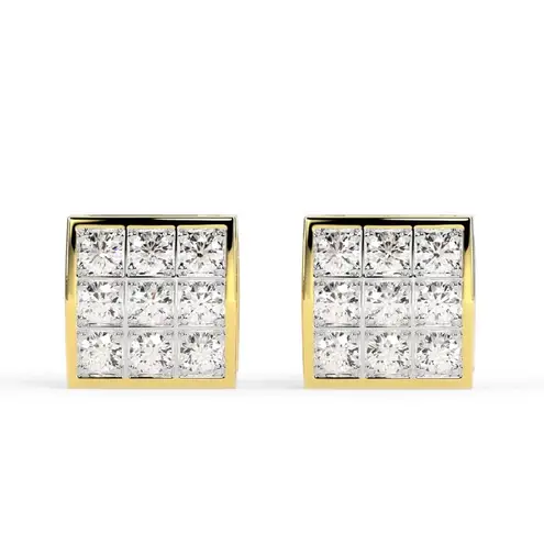 Boutique Awesome New Yellow Gold Filled 9 Clear Round CZ Square Set 9mm Stud Earrings
