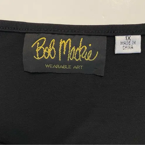 Bob Mackie Wearable Art Sequin Black Sleeveless Tank Top Shirt Dressy Party 1X