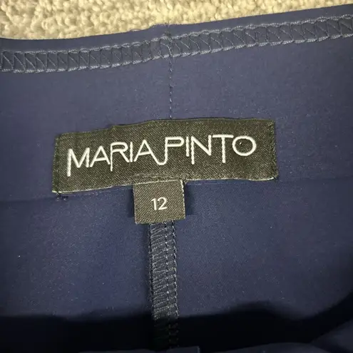 Maria Pinto Zadie Pants Womens 12 Navy Stretch Wide Leg Long Zip Front USA 30x35 Blue