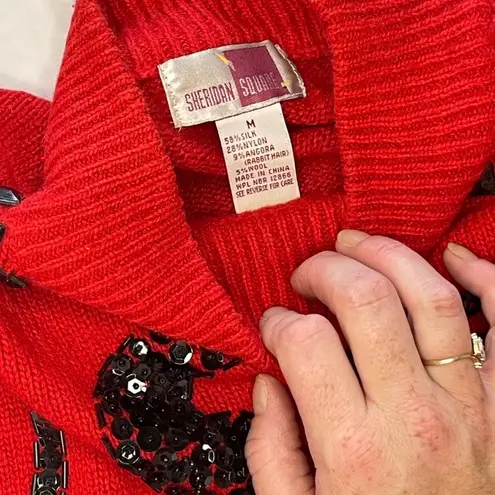 Vintage Sheridan Square Red Silk Wool Blend Tunic Sweater Womens M Beaded Sequin Size M