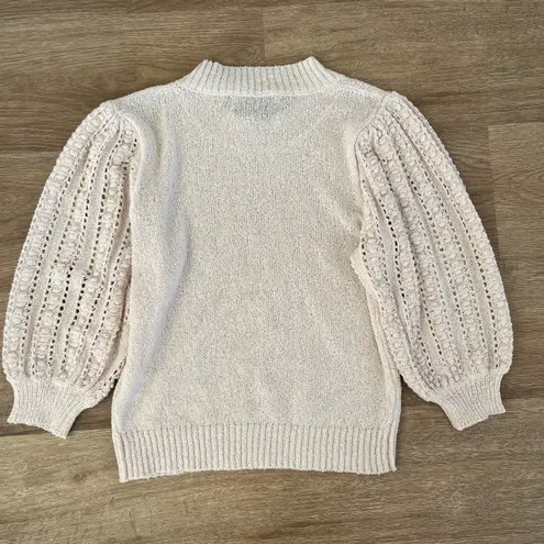Heartloom Cream Beige Lace Puff Sleeve Sweater