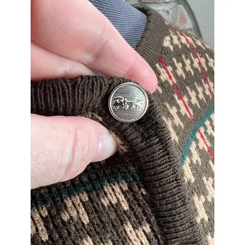 Cardigan sweater italian houndstooth brown tan red pocket Size XL