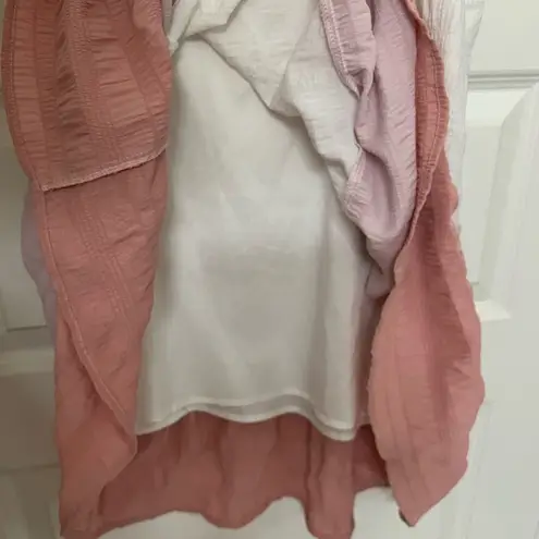 Source Unknown Flowy White Pink and Blush Tiered Mini Dress with Ruffle Sleeves Size Lb by - Image 6