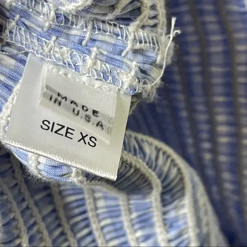 PETERSYN Winona Mini Dress In Azure gingham off shoulder puff sleeves XS Blue