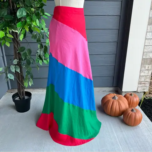 Boden Multicolor Patchwork Linen Bias Maxi Skirt Pink Size 12