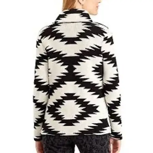 CHAPS  Aztec shawl collar button down cardigan thick black cream women size large thumbnail 2