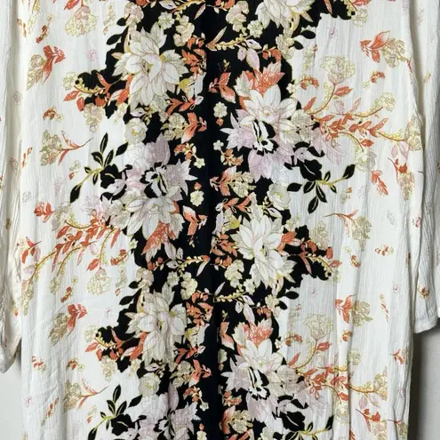 Band of Gypsies  Multi Floral Duster Cardigan Open Front Midi 3/4 Sleeve Medium