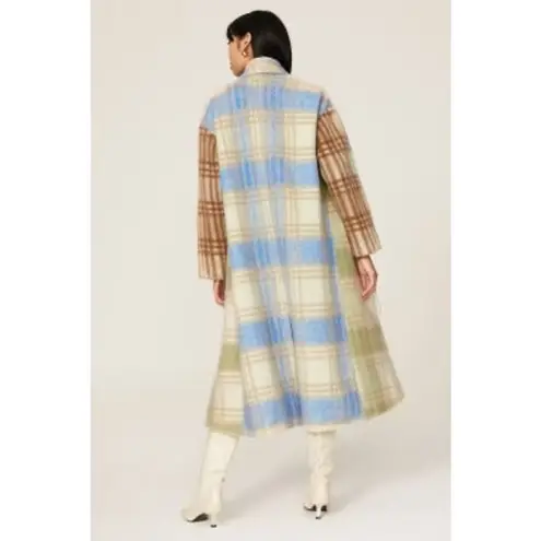 Cinq à Sept CINQ A SEPT Lita Fringe Plaid Green Off-White Wool Duster Coat Size Medium