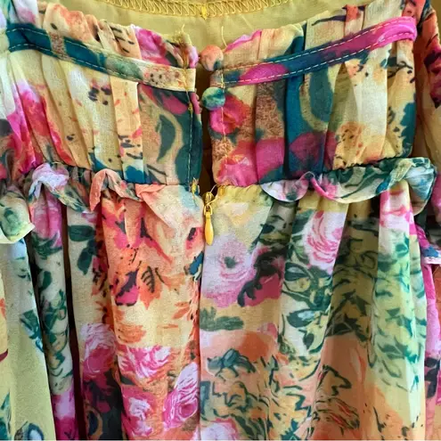 Y2K Womens Floral Babydoll Dress Size XS Bloomcore Fairy Flowy Summer Romantic Yellow