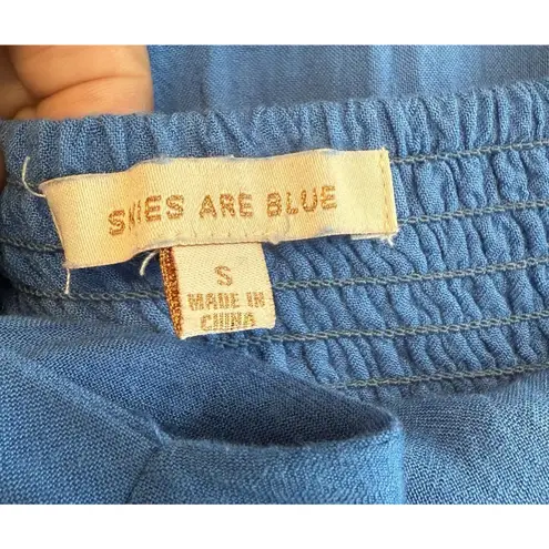 Skies Are Blue Maxi Sundress Sz S Blue Embroidered Adj. Straps Tiered Ruffle EUC