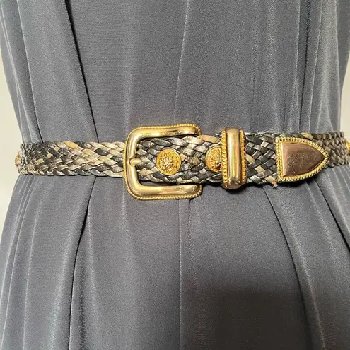 Vintage Y2K Braided Metallic Medallion Womens Belt Sz S Glam Adjustable Taiwan Gold