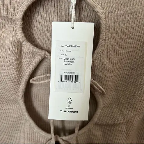 Thakoon Sweater Turtleneck Open Back Oatmeal Tan Merino Wool Casual Soft Cozy