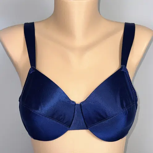 Delicates Vintage  Second Skin Satin Bra Blue Size 36B Unlined Underwire 7073