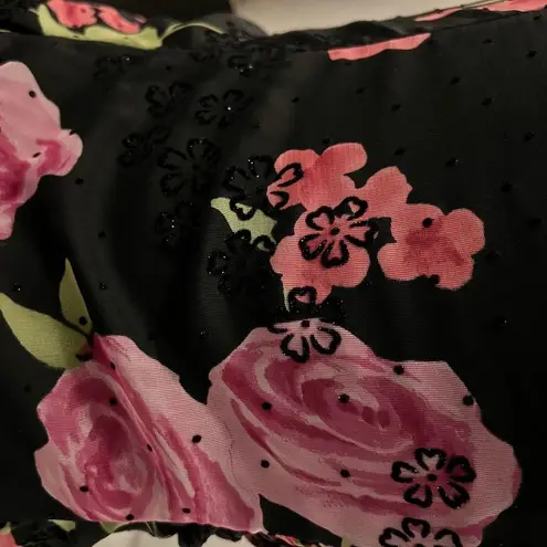 Hot Kiss Strapless black and pink floral cocktail dress